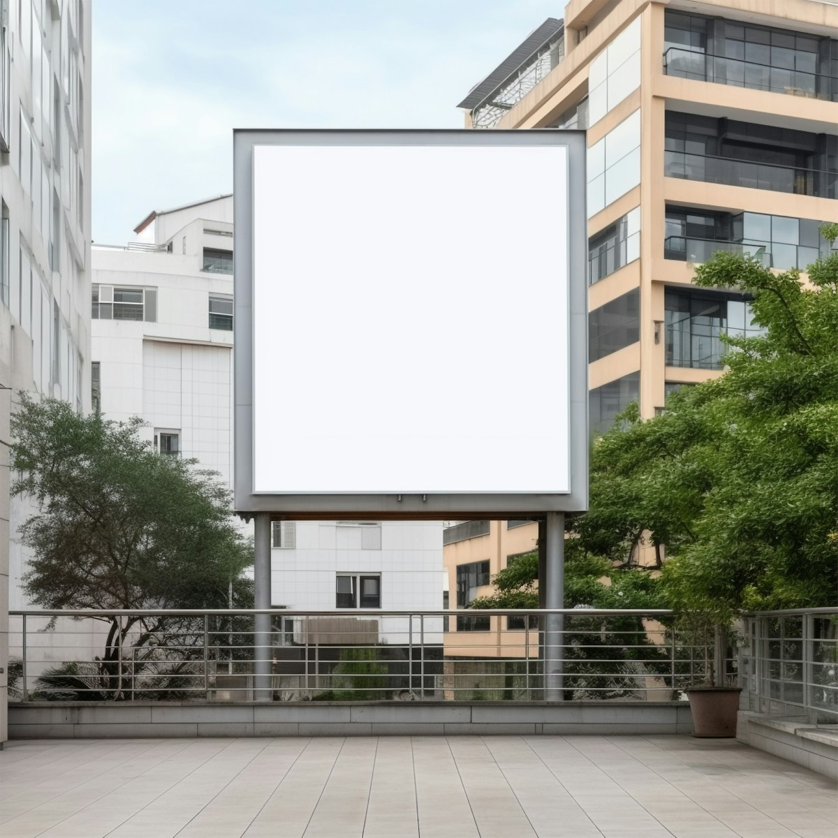 An empty billboard standing in a city street